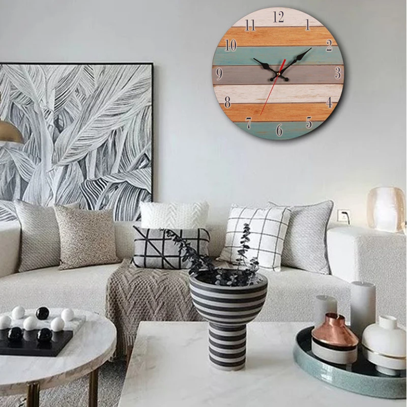 

Настенные часы с механизмом современного дизайна, винтажные цифровые Металлические европейские деревянные римские настенные часы для гос...