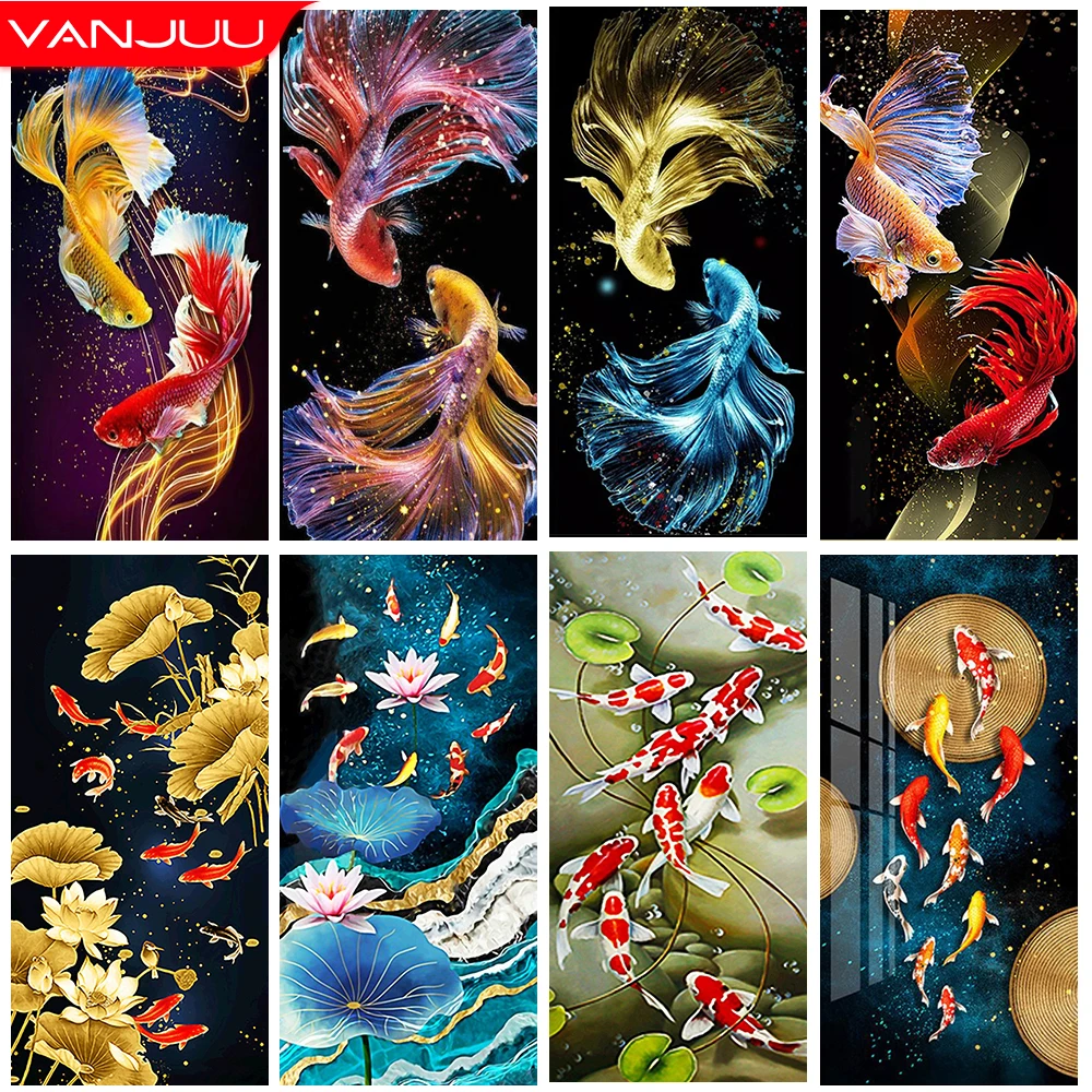 

Fish 5D Diamond Painting Koi Animal Full DIY Diamond Mosaic Rhinestone Embroidery Cross Stitch Kit Home Decor
