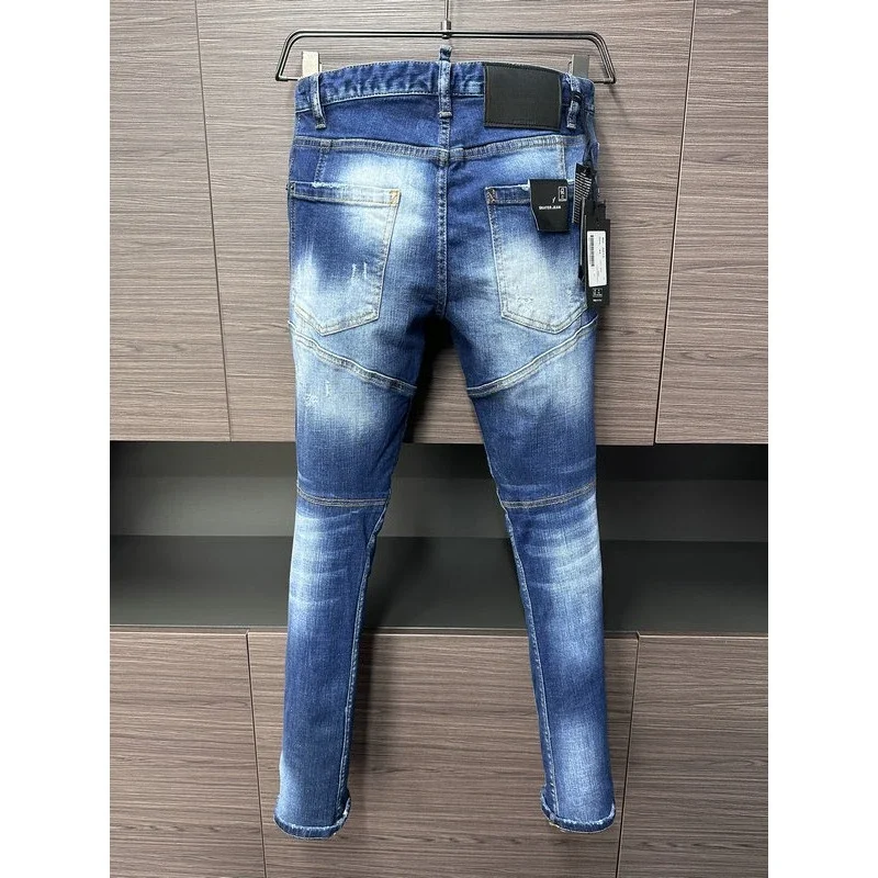 Мужские рваные джинсы в байкерском стиле повседневные брюки из денима размеры