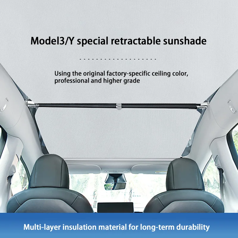 

For 2021 New Tesla Model 3/Y Sunroof Sunshade Fabric Blind Made By Heat Insulation Easy Installation Retractable Sun Visor