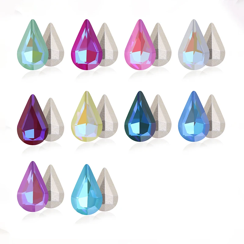 

50Pcs Drop Strass Glitter Mocha Fluorescence Emeald In Bulk Glue On Beads for Crafts Water Drop 8x13MM Crystal Flower Petals