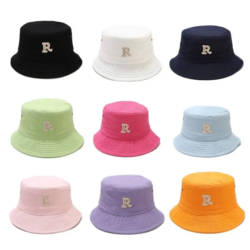 

2022 Cotton Letter R Embroidery Bucket Hat Fisherman Hats Outdoor Travel Sun Cap For Men And Women 42
