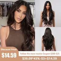 dark brown hair synthetic wig long wavy wigs for black women afro middle part heat resistant fiber daily use cosplay party