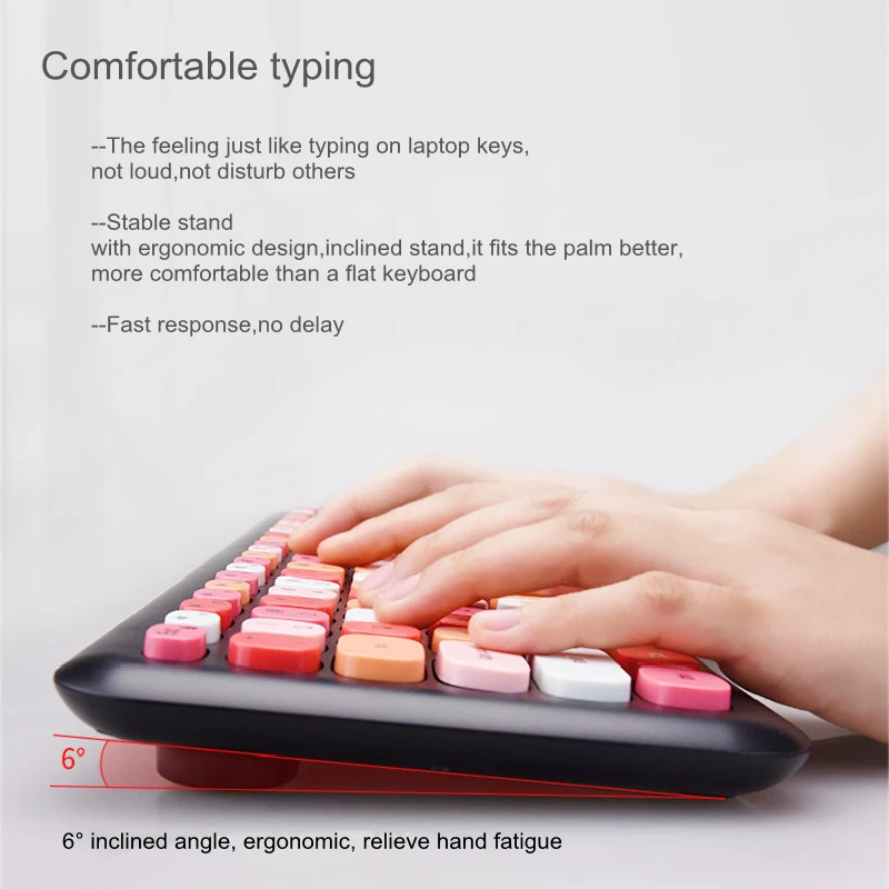 2.4G Wireless Full Size Silent Keyboard Mouse Kit Set Female Women Girl 110 Key Cute Pink Purple Black Blue Green For PC Laptop - купить по