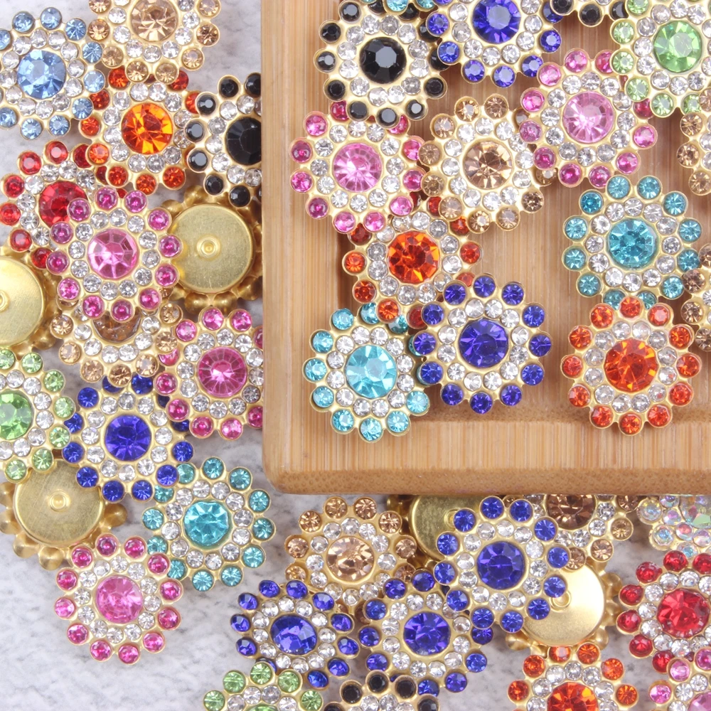 

Стразы разных цветов Flatback, 30 шт., блестящие кристаллы для шитья, Золотая основа, стразы для шитья одежды