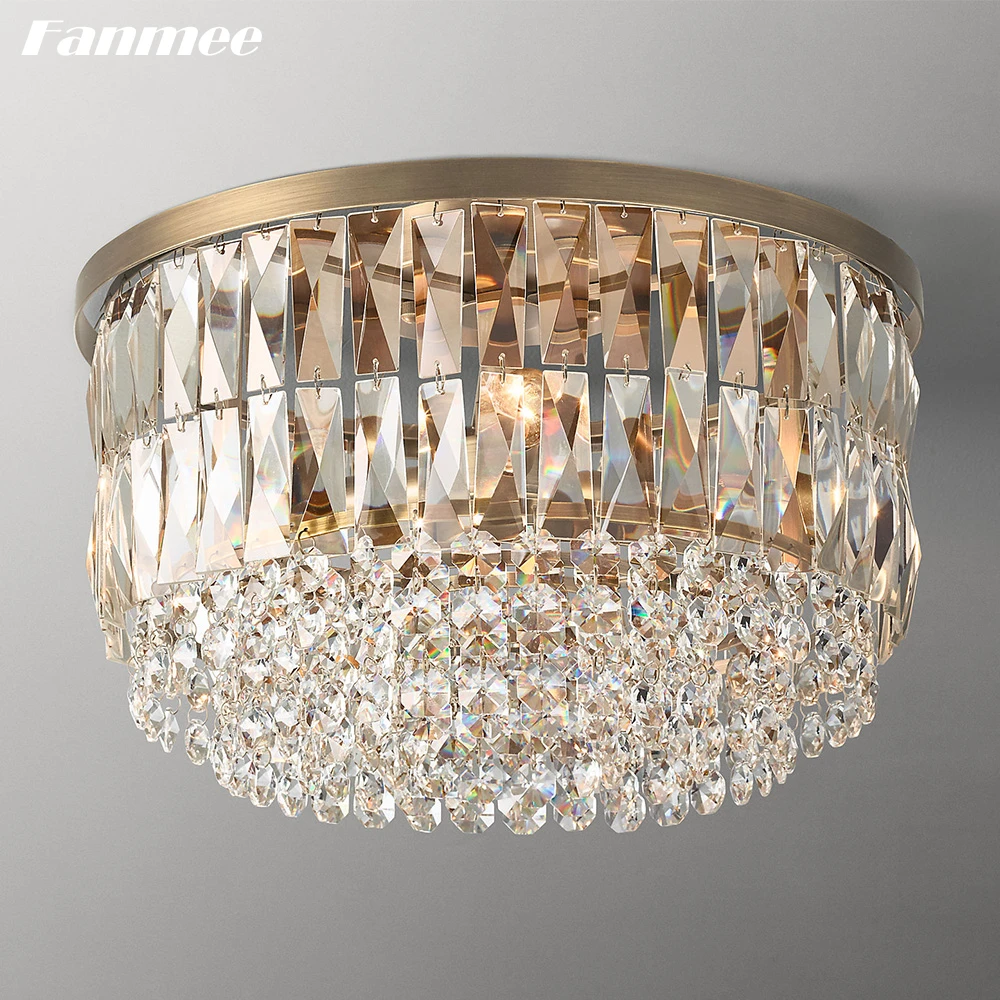 

Portia Crystal Flushmount Brass Round Crystal Lights for Living Room Modern Prism Crystal Drops Bedroom Decor Ceiling Chandelier
