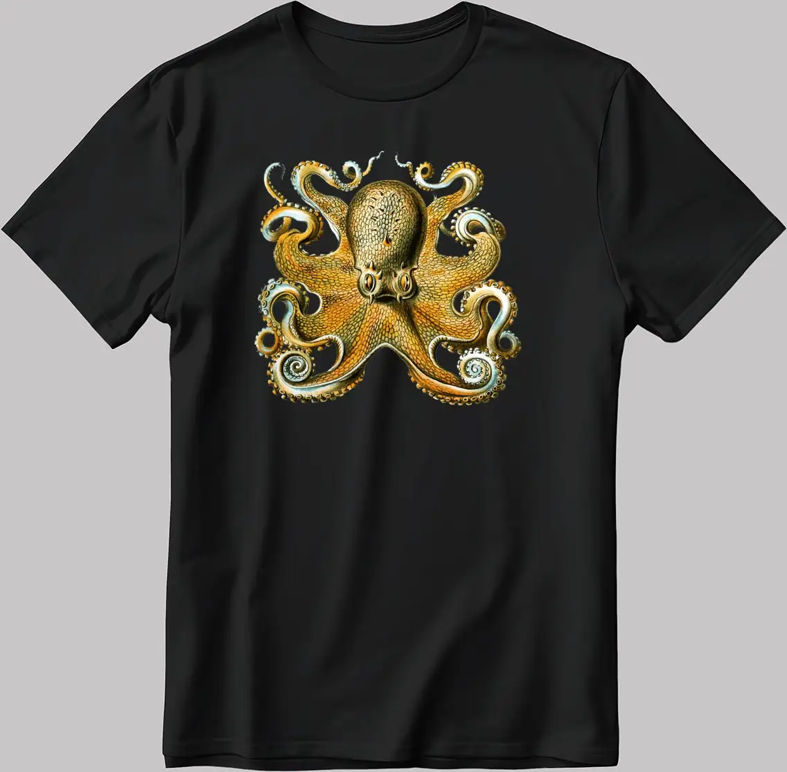 Белая черная футболка с рисунком осьминога F050