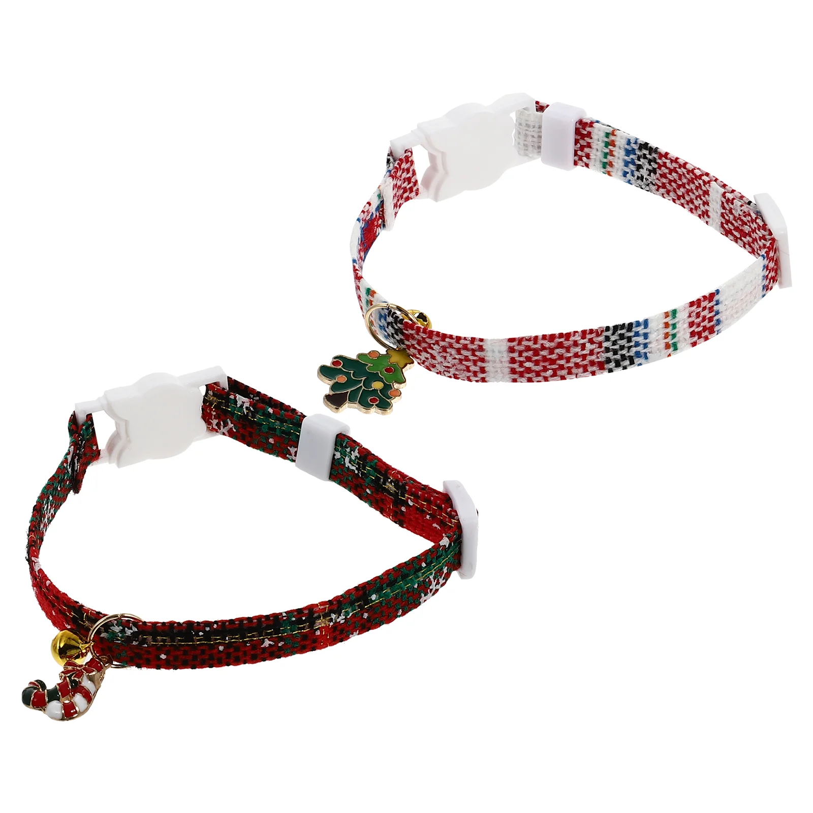 

2Pcs Christmas Collar with Bell Xmas Tree Cane Bowties Adjustable Cat Collar Necklace Costume Grooming Accessories