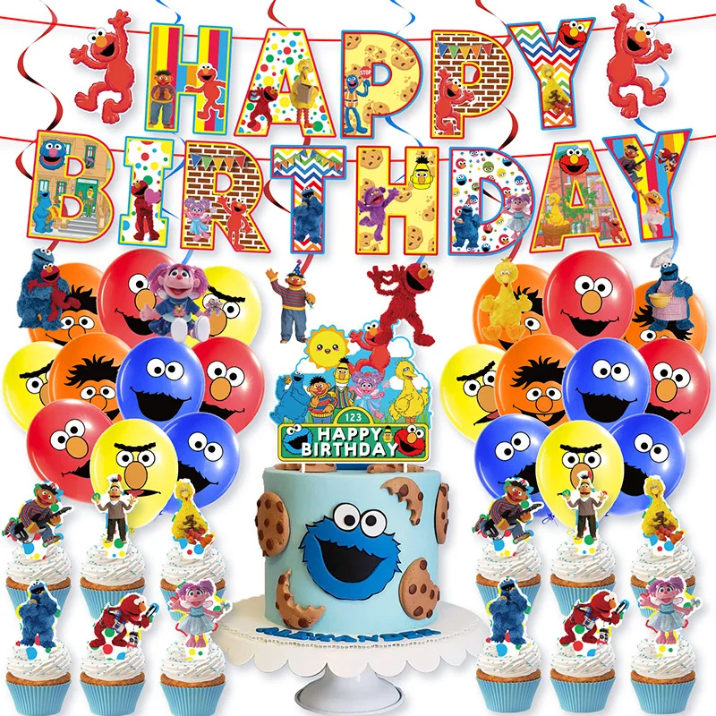 

Sesame Street Theme Balloons Set Kids Birthday Party Decorations Baby Shower ELMO COOKIE MONSTER Banner Cake Topper Supplies