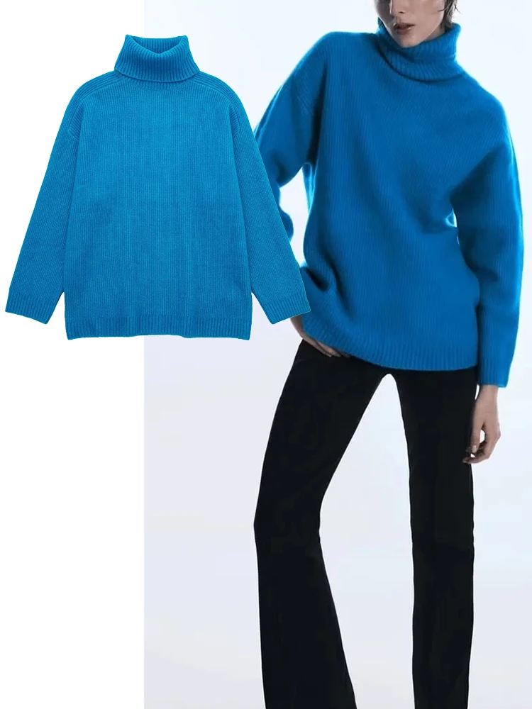 

TRAF Women Fashion Thick Warm Autumn Winter Warm Loose Turtleneck Sweaters Pullover Fashion Pullovers Chic Tops