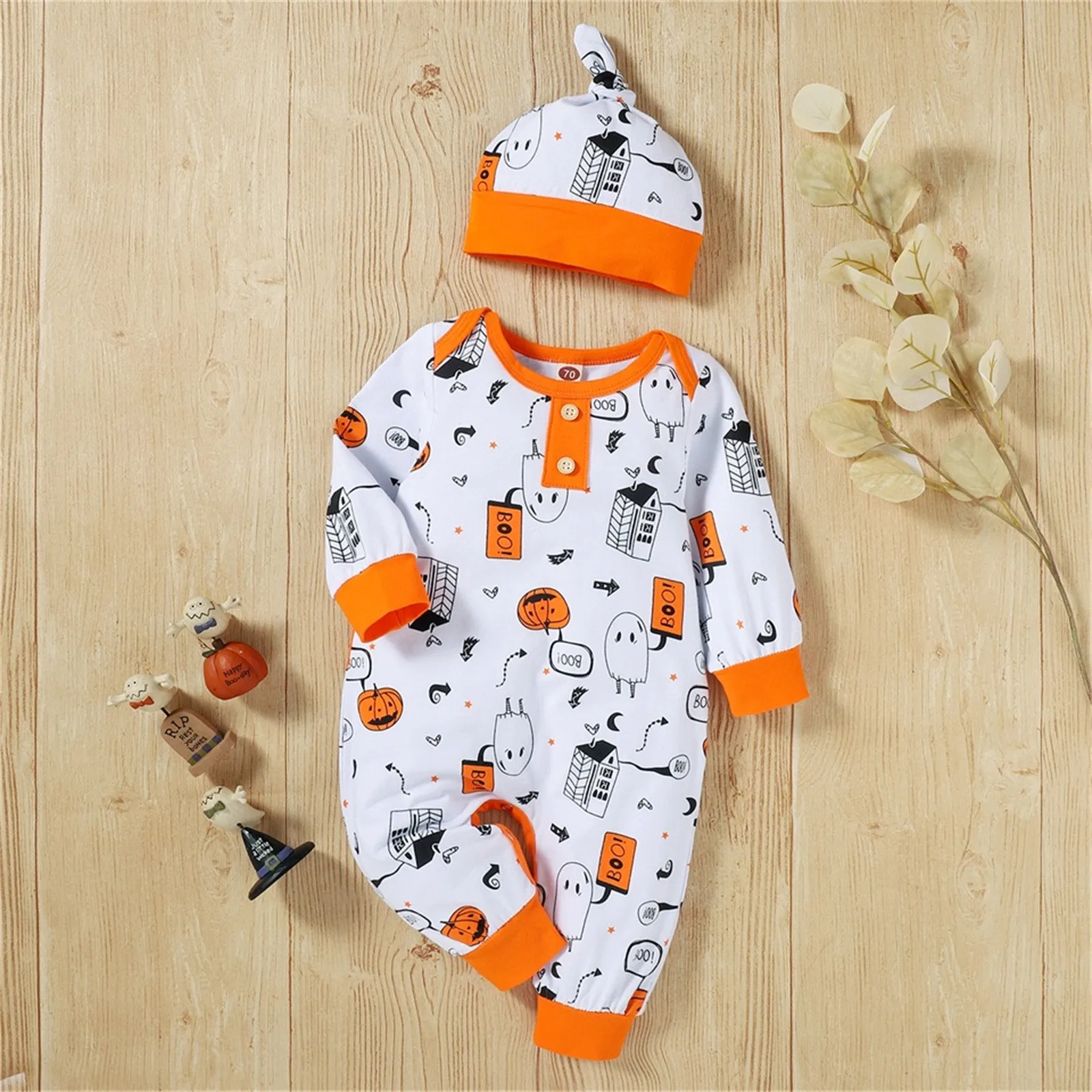 

Button up Romper Baby Boy Cartoon Outfits Jumpsuit+Hats Baby Girls Toddler Romper Set Halloween Boys Boys Romper&Jumpsuit