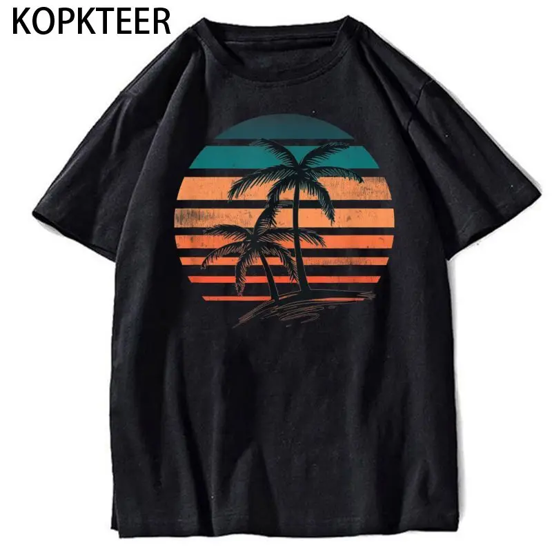 

Retro Vintage Sunset Palm T Shirt Men Black Tshirt Anime Unisex Cartoon Kawaii Japanese T-shirt Male 2022 Graphic T Shirts New