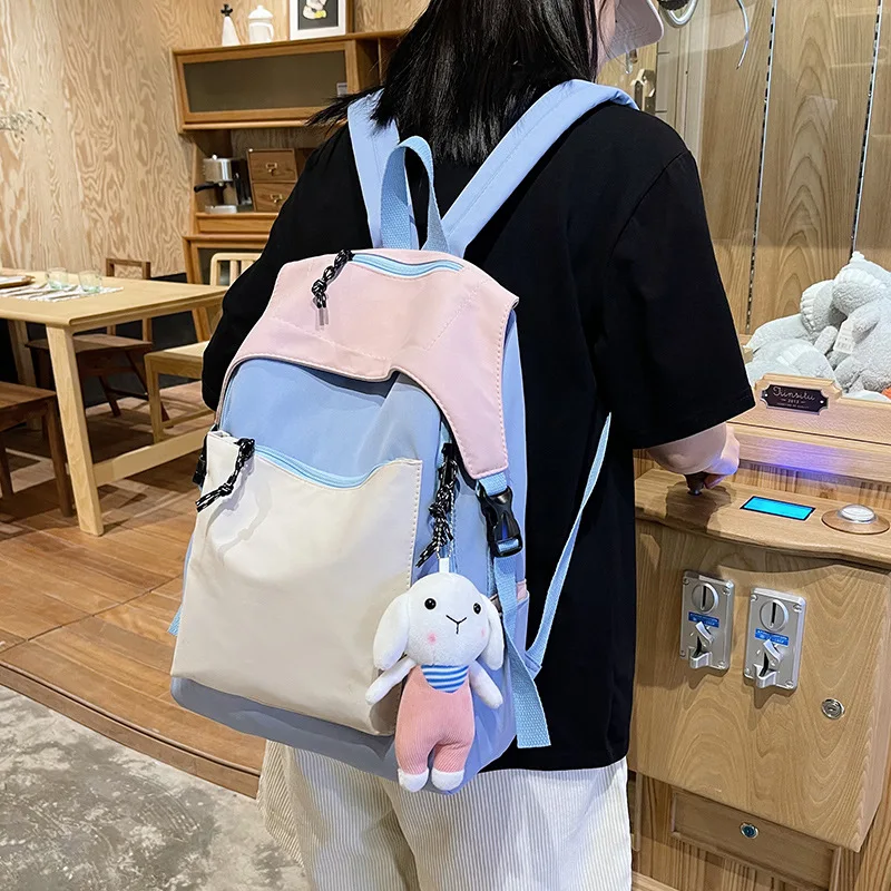 

Contrast Color Waterproof Women BackpackFashion Cute Student School Bag Mochila Female 2022 Casual Teenager Girl Laptop Rucksack