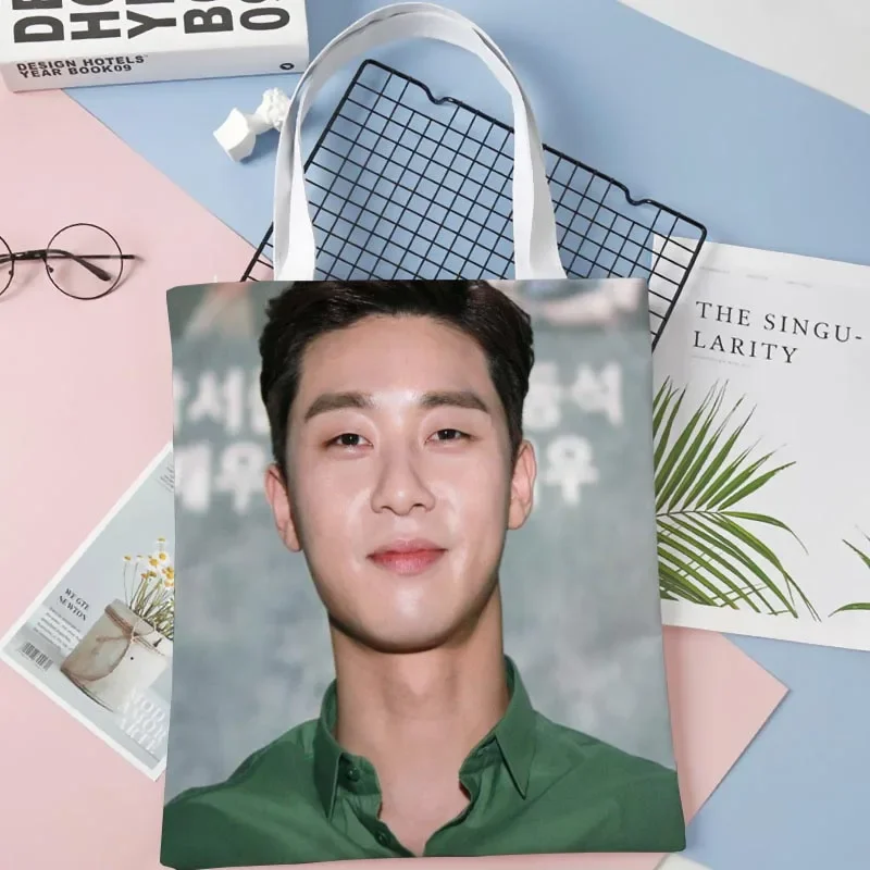 

Tote Bags Park Seo Jun KPOP Print Fabric Eco Handbag High Capacity Shopping Office Reusable Casual Shoulder Bag 1016WJY