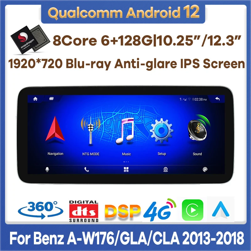 

12.3" Qualcomm 6+128G Android 12 Car Video Player for Mercedes Benz A GLA CLA W176 Class Auto Radio Stereo GPS CarPlay Screen 4G