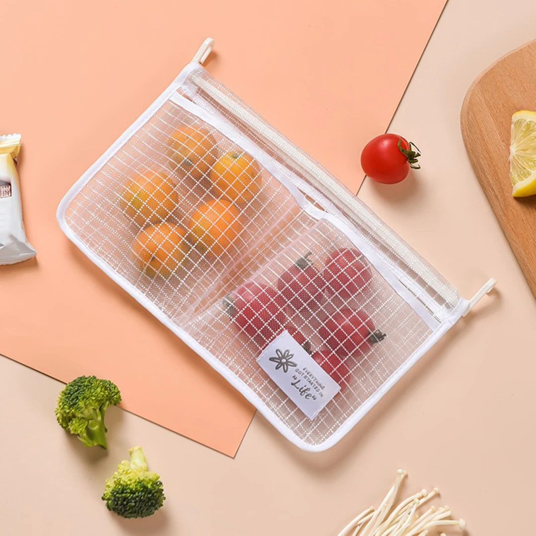 

1/2pcs Refrigerator Storage Mesh Bag Fridge Organizer Hanging Seasoning Food Snacks Ketchup Net Bag Two Grids Storage Mesh Bag