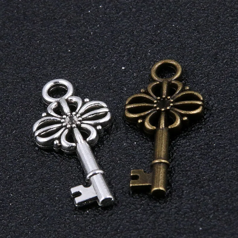 

10pcs 14*29mm Two Color Charms Double-sided Flower Vintag Key Pendants Handmade Jewelry For DIY Making