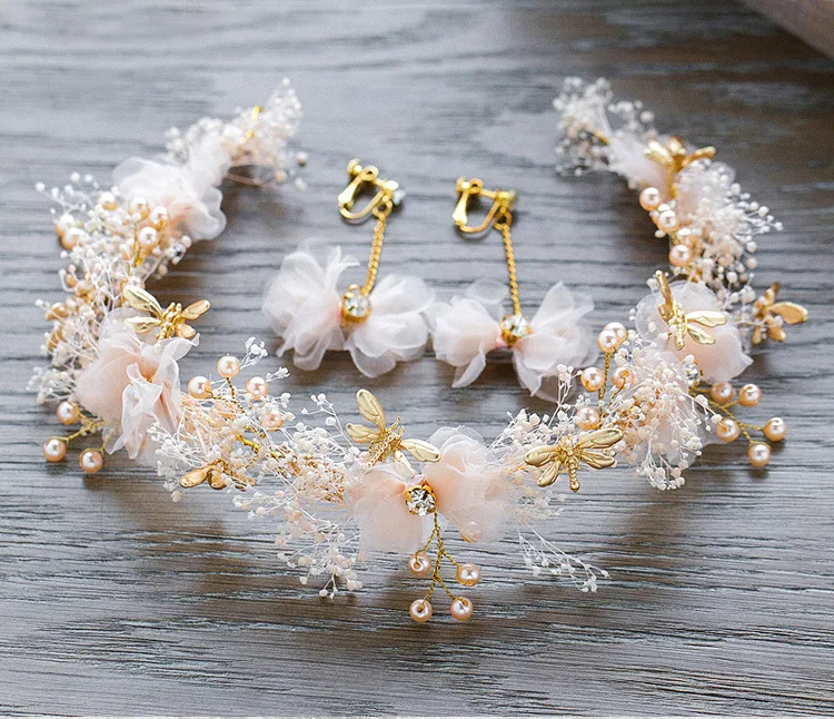 

Повязка для волос ручной работы в романтическом стиле, свадебная корона с розовыми цветами для торжественных выпускных вечеров, аксессуары...