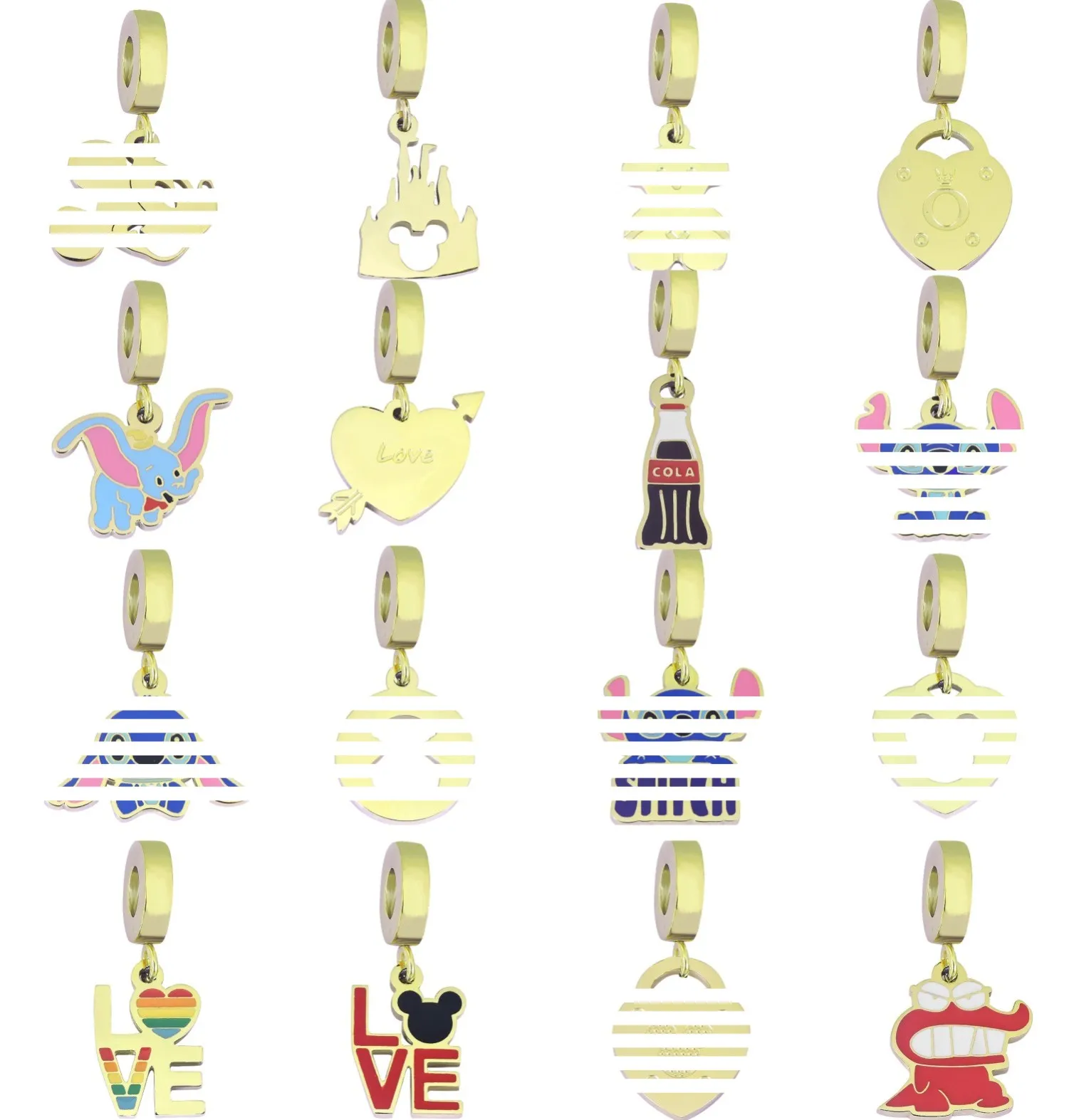 

3pcs/lot DIY Chunky Enamel Love & Mickey Pendant Jewelry Findings Gold Color Charms Handmade Necklace Girls Kids Accessory