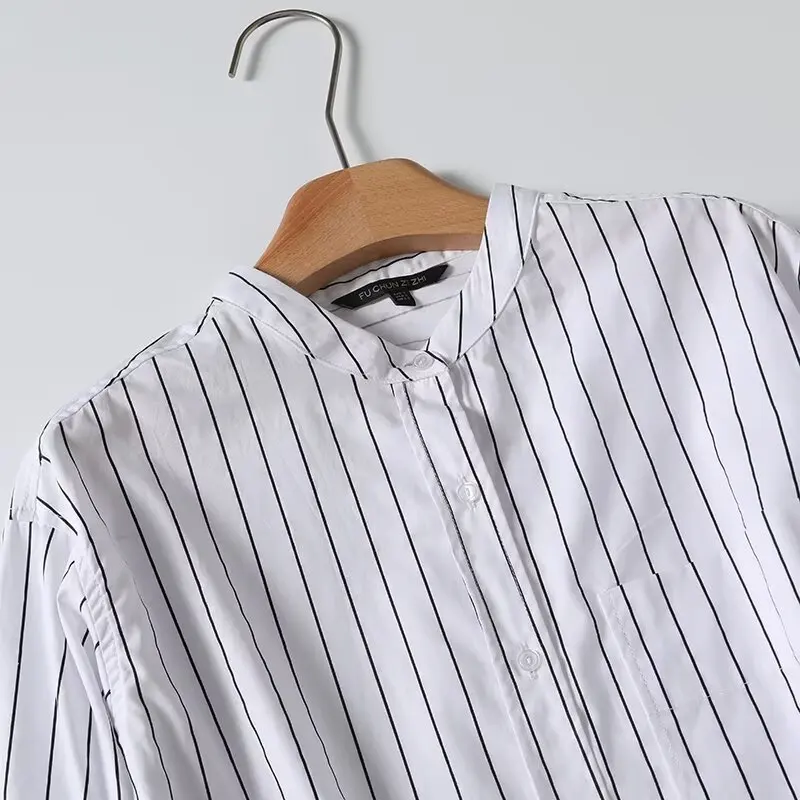 Рубашка женская хлопковая в полоску на пуговицах с длинным рукавом