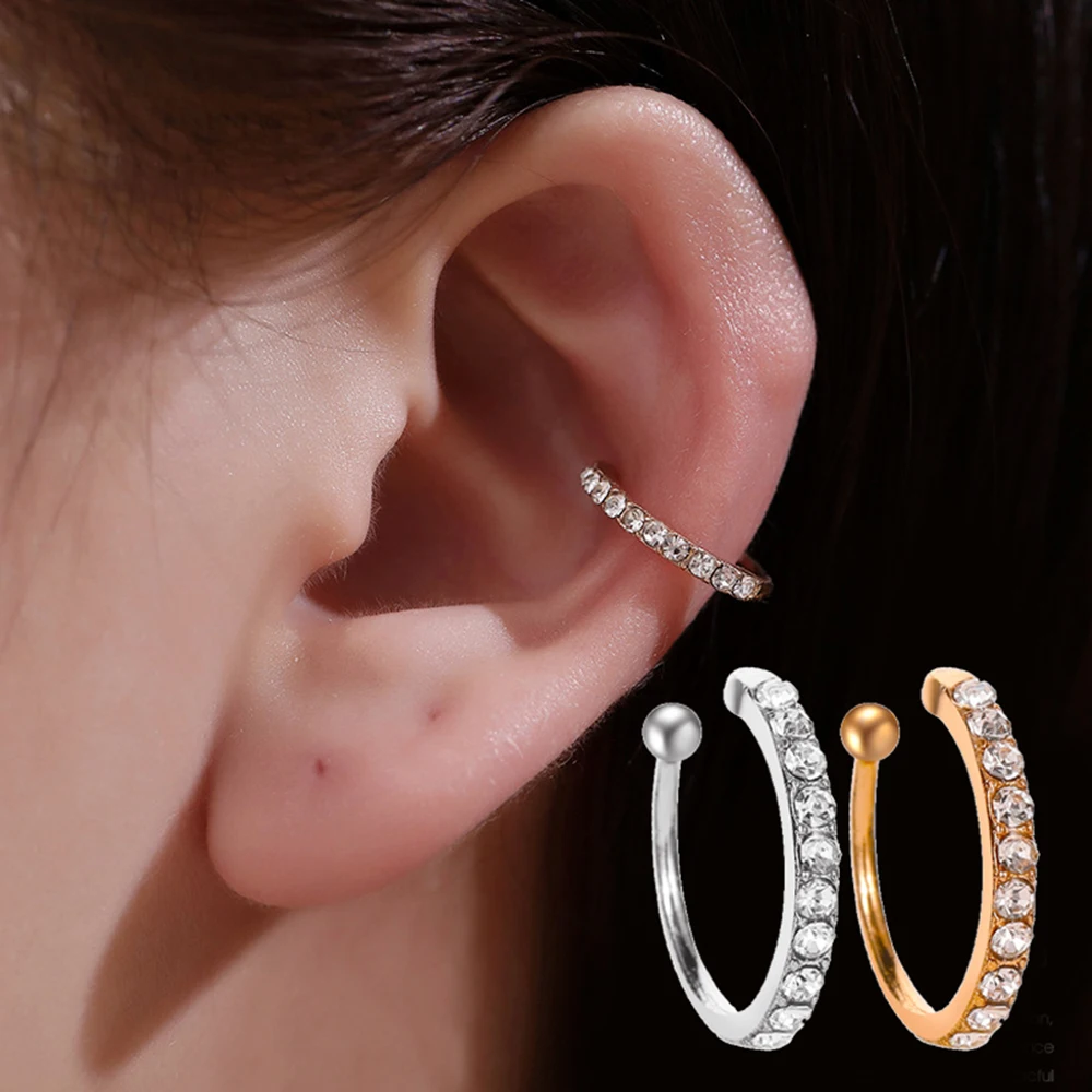 

1PC Ear Clip Ear Cuff Helix Cartilage Clip Fake Earrings No Piercing Earrings Clip On Unisex Sterling Silver Rhinestone Earrings