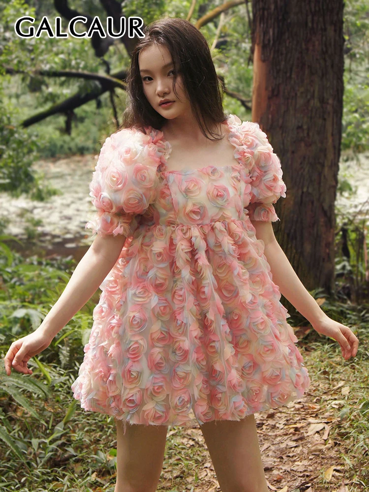 

Платье-мини женское с квадратным вырезом, рукавами-фонариками и высокой талией