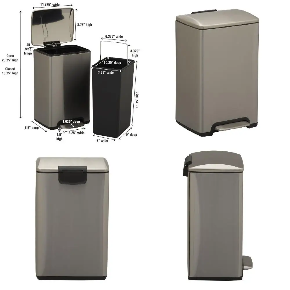 

Home Office Trash Bin High-Quality 3.96 Gallon Stainless Steel Step-On Trash Can with Secure Lock Lid, Removable Liner & Stay-Op