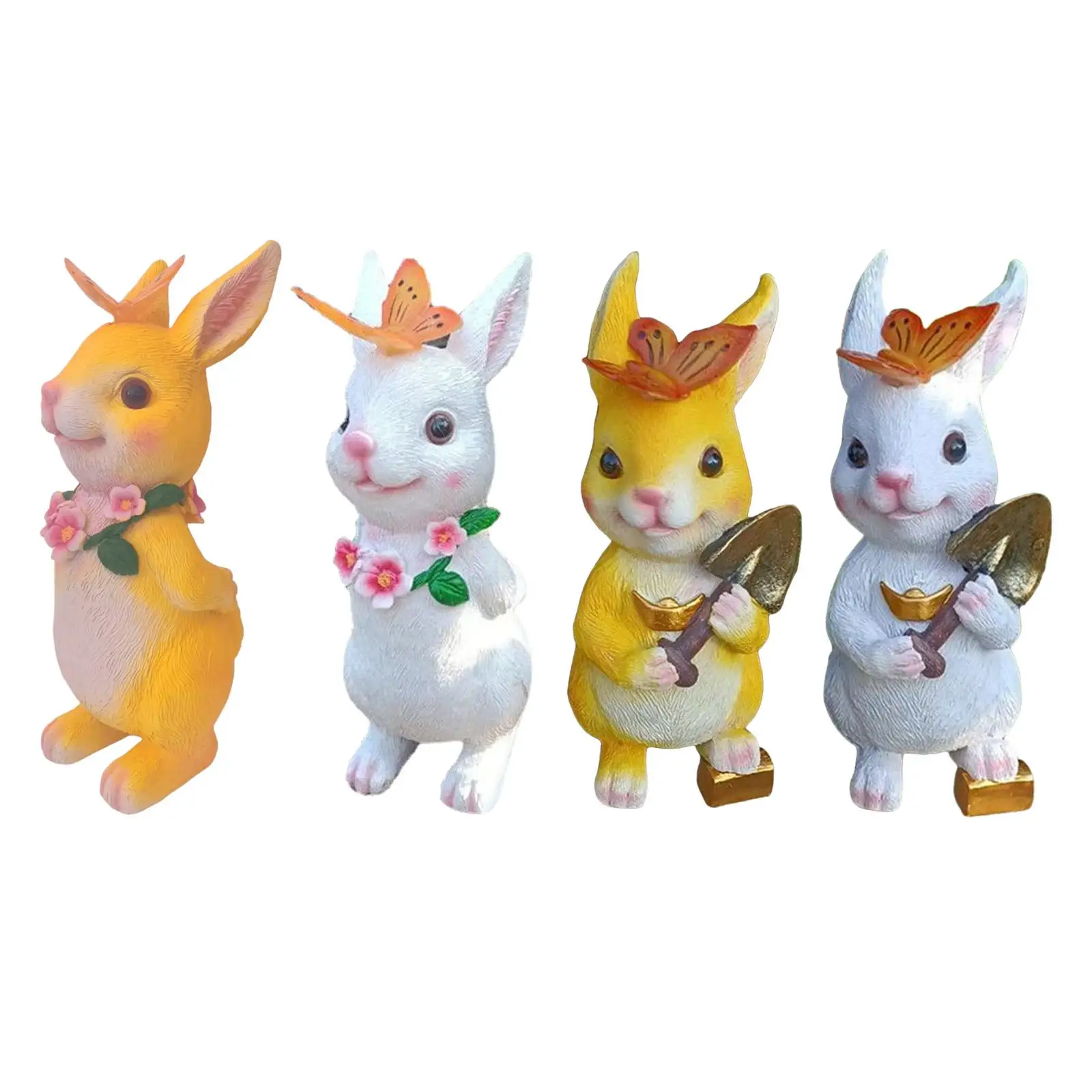 

Rabbit and Butterfly Resin Statue Outdoor Easter Figurine Solar Light Lawn Pond Night Light Sculpture Patio Deck Ornament