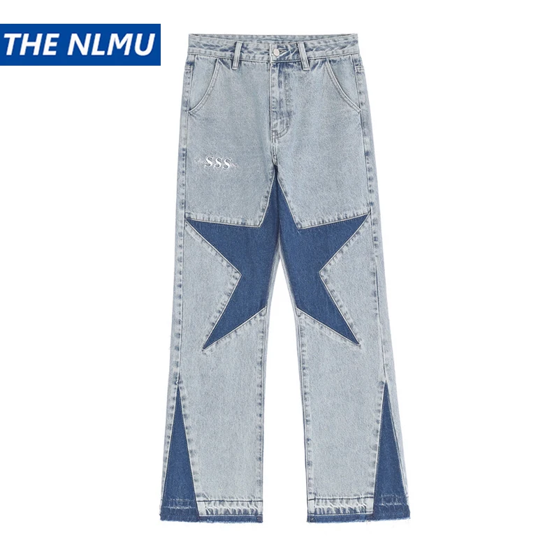 2023 Denim Pants Men Streetwear Star Patchwork Retro Vintage Blue Denim Pants Jeans HipHip Casual Joggers Trousers Jeans Cotton
