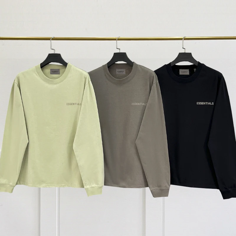 

2022 Oversized Loose ESSENTIALS Long Sleeve T-Shirt Best Quality Flocking Letter Long Sleeve T shirt Men Women Top Tees
