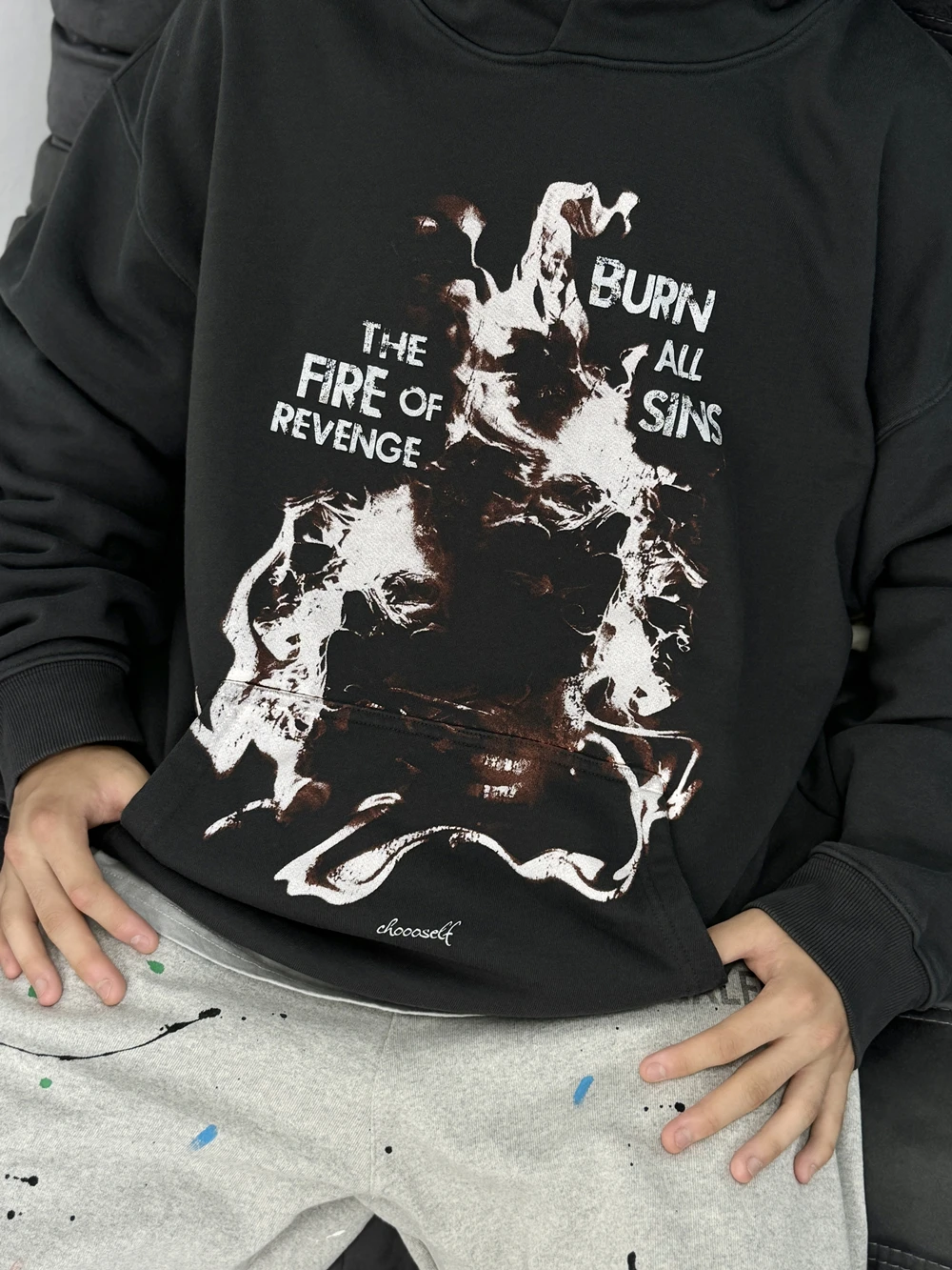 Yao888 Ретро графика с капюшоном мужские топы Свитшот Свободный Повседневный