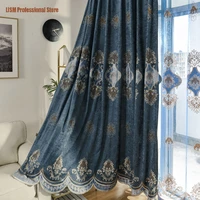 romantic blue curtains for living room delicate embroidery european luxury chenille gauze lace sliding glass door