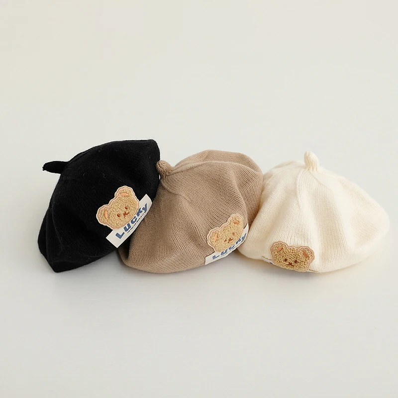 

Детский берет, шапка для девочек, мультяшный кролик, сезон осень-зима, однотонный вязаный теплый берет, детская шапка принцессы художника для девочек