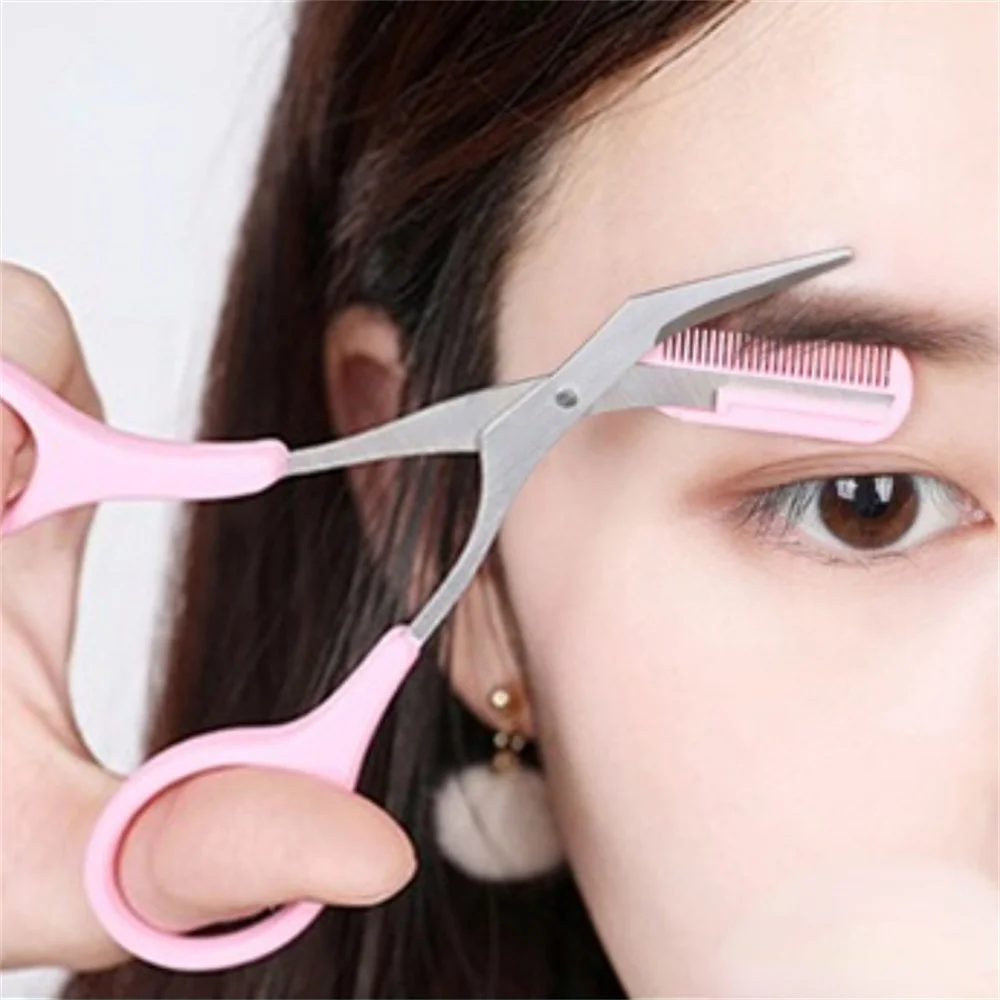 

1 PC Eyebrow Trimming Scissors Eyelash Comb Scissors Stainless Steel Eyebrow Shaving Razor Retouching Hair Trimmer Beauty Tools