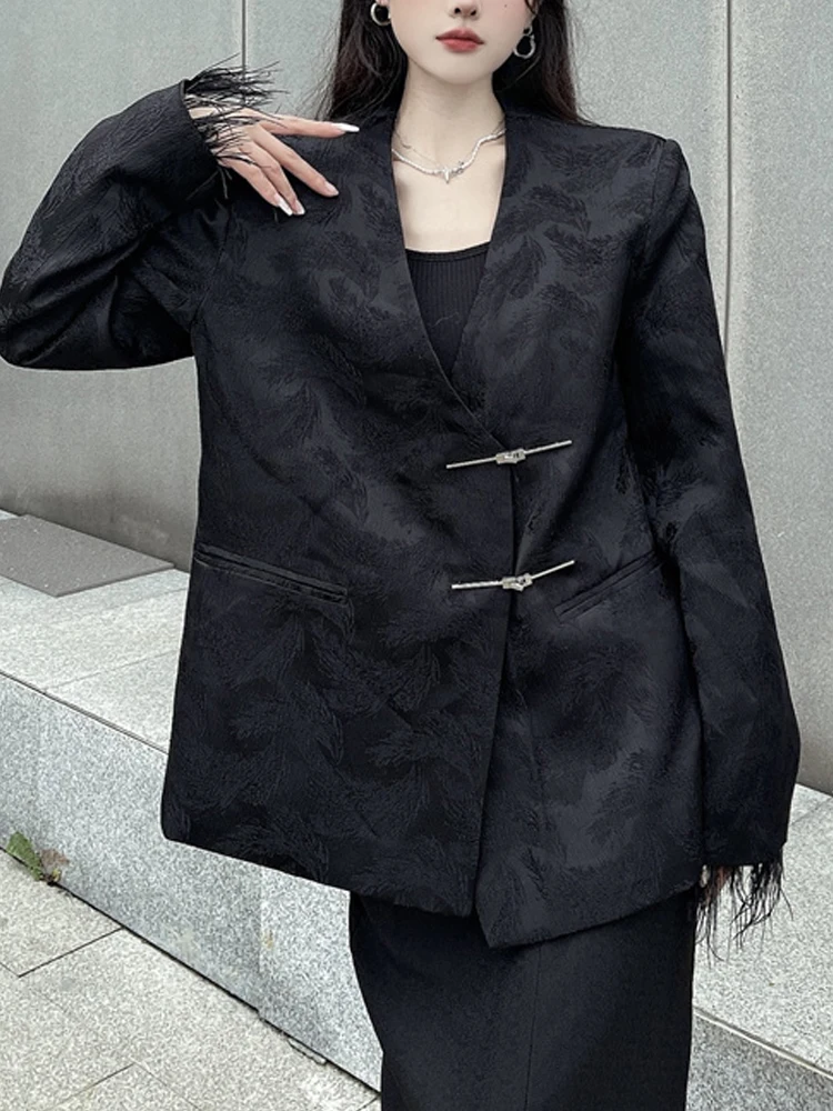 

Уличная одежда SONNEESD в китайском стиле Харадзюку, модное пальто с нейтральным дизайном и V-образным вырезом, винтажный черный костюм со стереовырезом