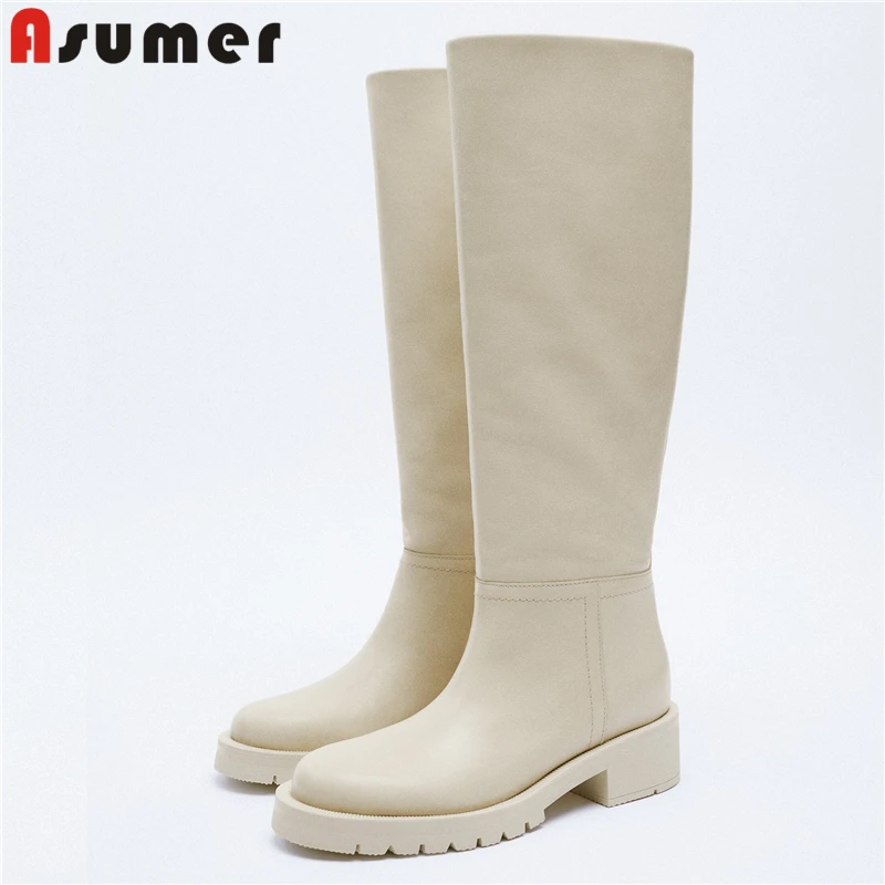 

ASUMER INS HOT SIZE 34-43 Full Genuine Leather Boots ZA Fashion Knee High Boots Autumn Winter Slip On Straight boots Dress Shoes