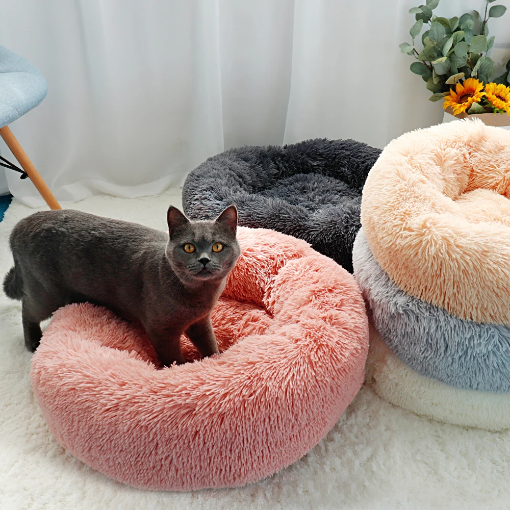 

Long Plush Cat Bed House Soft Round Cat Bed Winter Pet Dog Cushion Mats For Small Dogs Cats Nest Warm Puppy Kennel 50/60/70cm