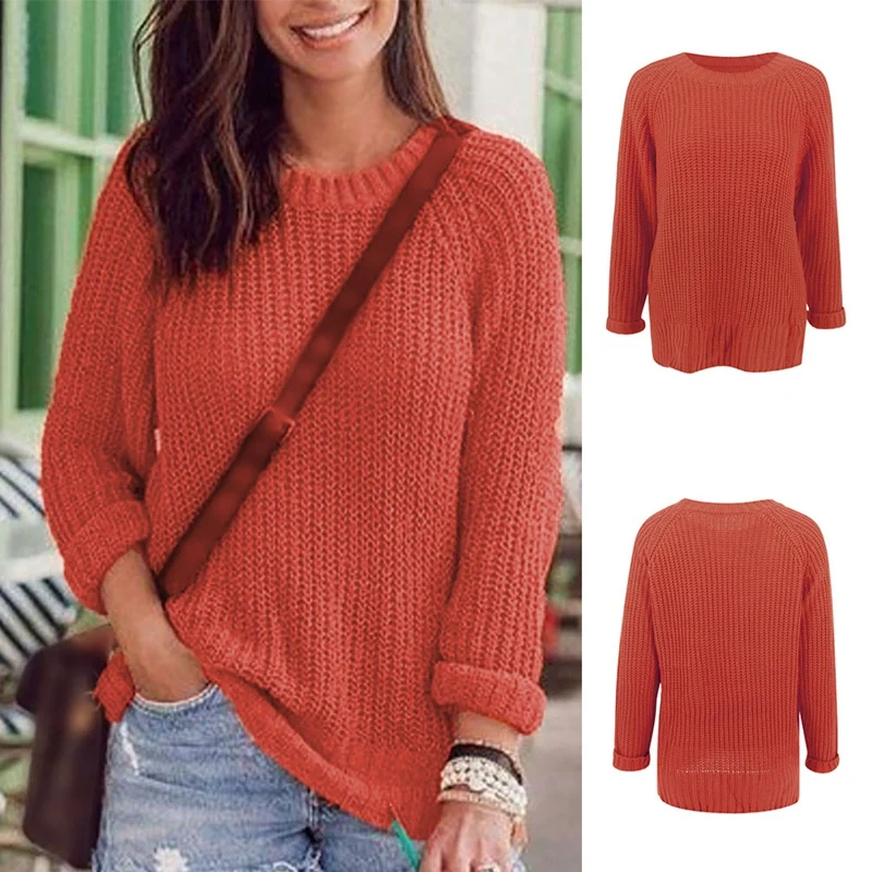 

Популярный модный пуловер Kf-Street с круглым вырезом, свободный оранжевый свитер, женский свитер на осень и зиму