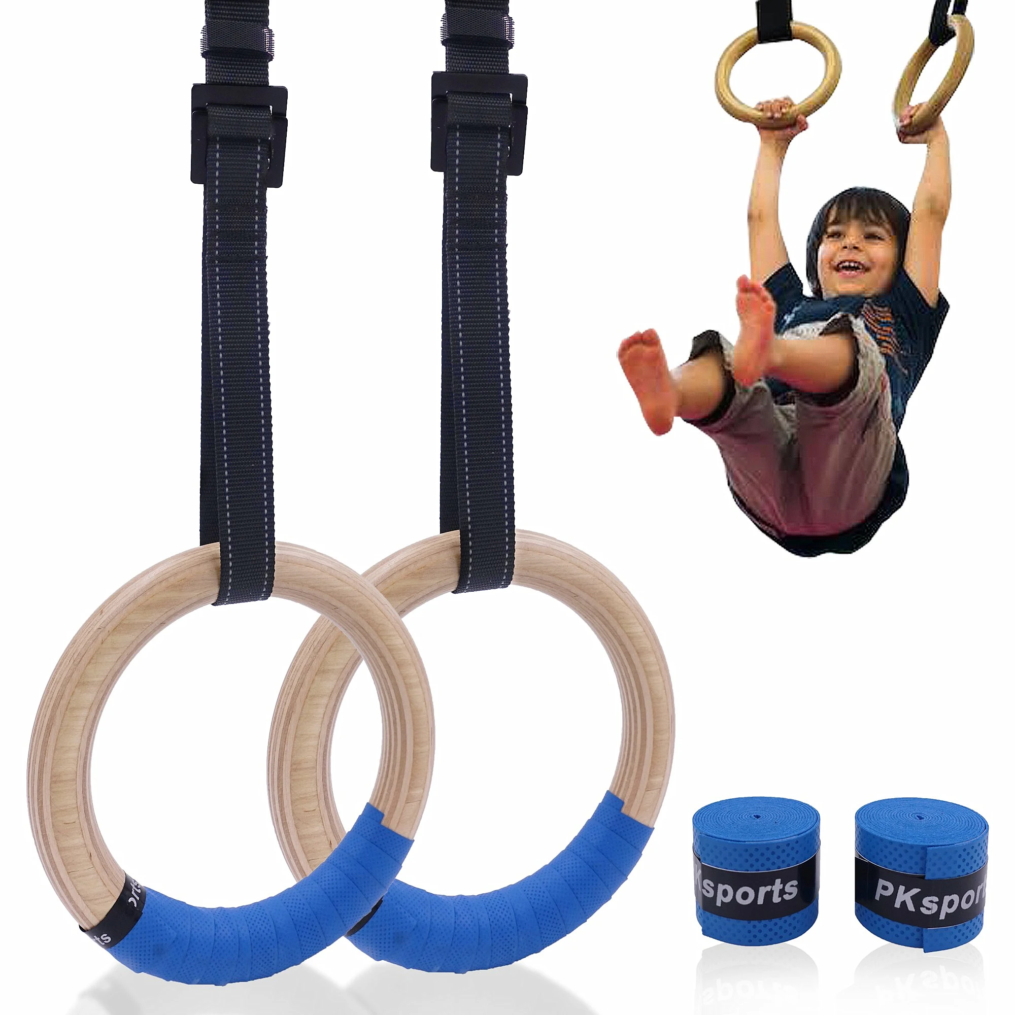 

Wooden Crossfit Playground Pull-up Rings Adjustable Gym Ring Indoor Straps With For Gym Home 25mm Buckles Fitness Gymnastic Kids