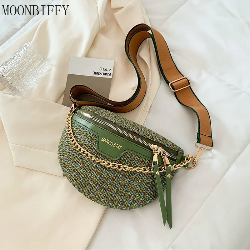 

Knitted Waist Packs for Women Weaving Fanny Packs Female Waist Bags Ladies Wide Strap Crossbody Chest Bags 2022 Trended Brand