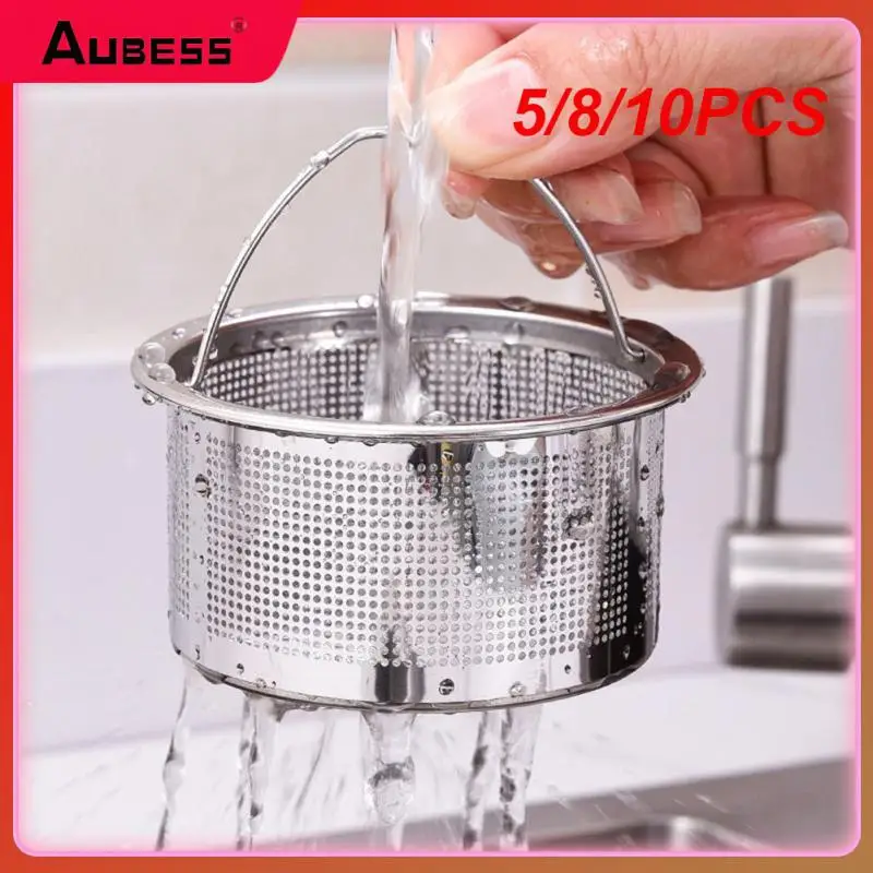 

5/8/10PCS 304 Stainless Steel Drain Strainer With Handle Hair Catcher Stopper Water Basin Sink Dense Hole Sink Drain Plug