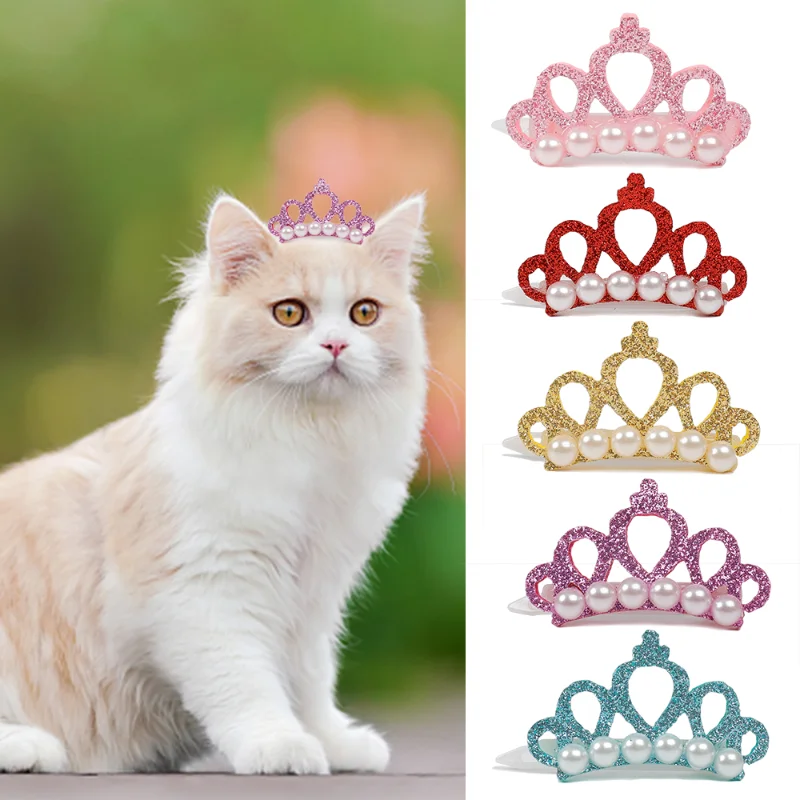 

5/1PCS Cute Small Dogs Hair Clip Artificial Pearl Crown Shape Bows Hairpin Lovely Head Decor for Pets Grooming Pet Accessories