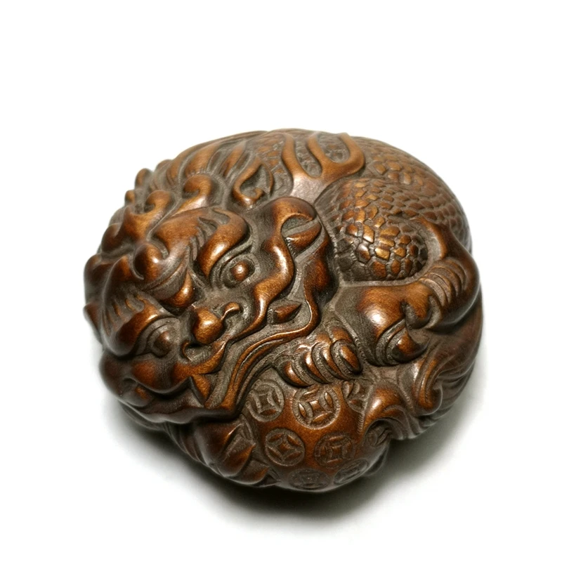 

1919 Old Chinese Boxwood Hand Carved Loong Dragon Figure statue netsuke Ornament collectable Gift