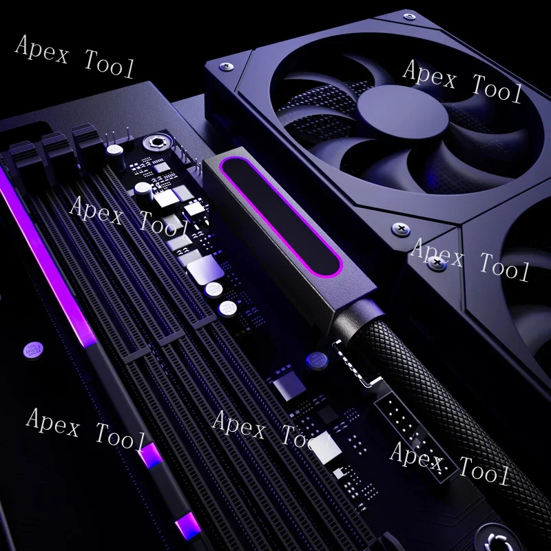 Фото ﻿      AIJS ATX 24-контактный удлинитель питания материнской платы с ARGB SYNC однолинейным соединением Шнур питания ПК 90 °     Дизайн №5