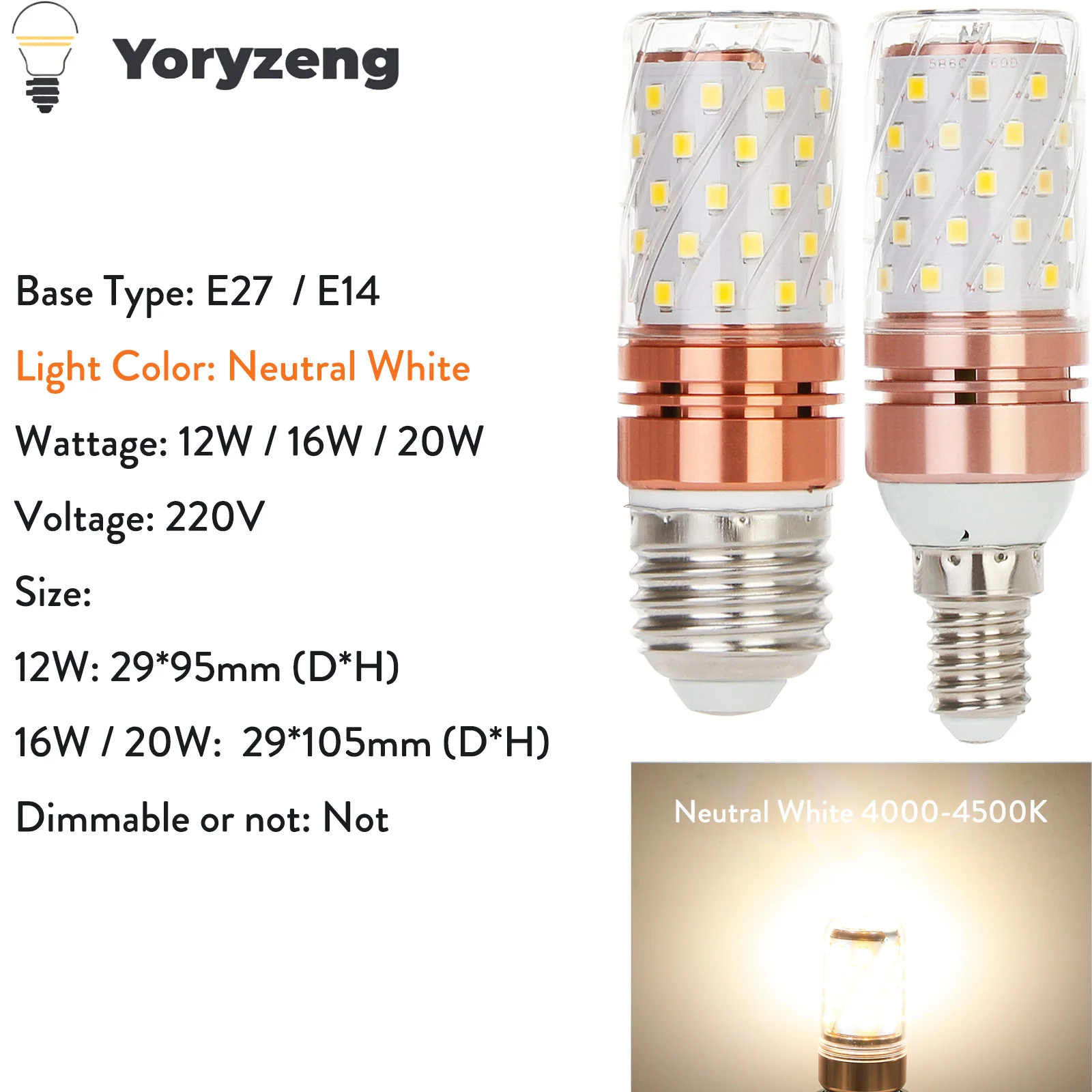 

YORYZENG Трицветные светодиодные лампы E27 E14 12Вт 16Вт 20Вт