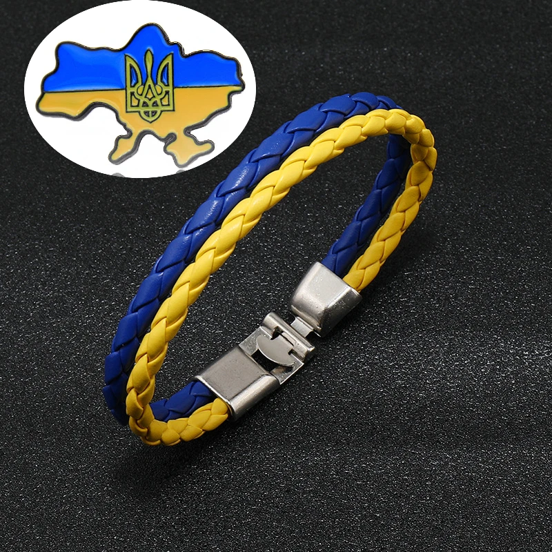 

Simple Ukraine Woven Leather Bracelets for Women Men Ukrainian Flag Charm Bangle Proud Patriotism Jewelry Pulsera Hombre браслет