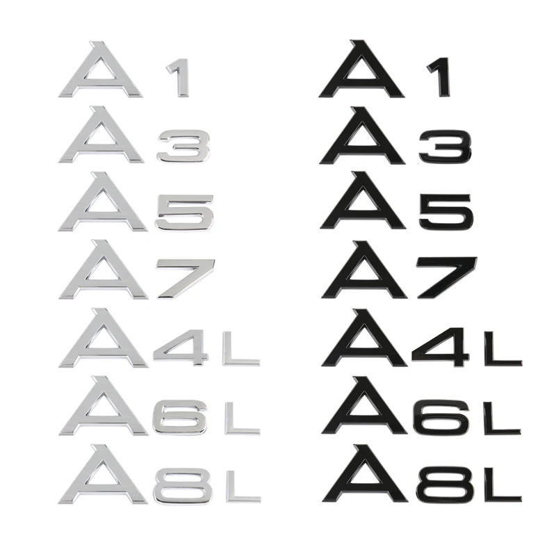 

For Audi A1 A3 A4L A5 A6 A7 A8L Q2 Q3 Q5 Q7 Q8 3D chrome-plated glossy black ABS TDI TFSI rear logo sticker