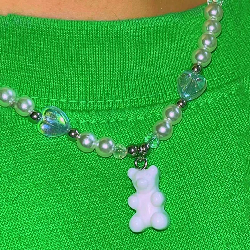 

Korea Fashion Heart Bear Necklace Harajuku Aesthetic Kawaii Accessories Choker Pink Pendant Necklace For Women Y2K Jewelry