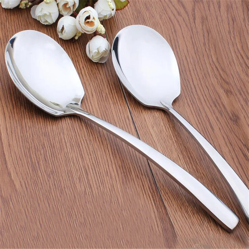 1Pc Thicken Dinner Dish Soup Rice Western Restaurant Bar Cafe Public Spoon Large Stainless Steel Round Head Buffet Serving Spoon