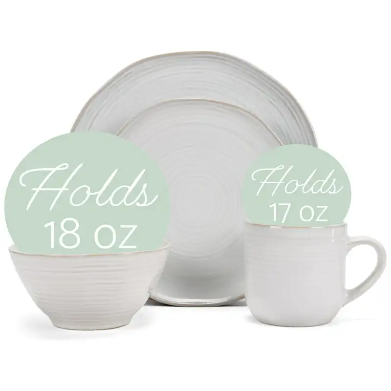 

Glaze Ceramic Stoneware Dinnerware 16 Piece Set - Service for 4, Classic White